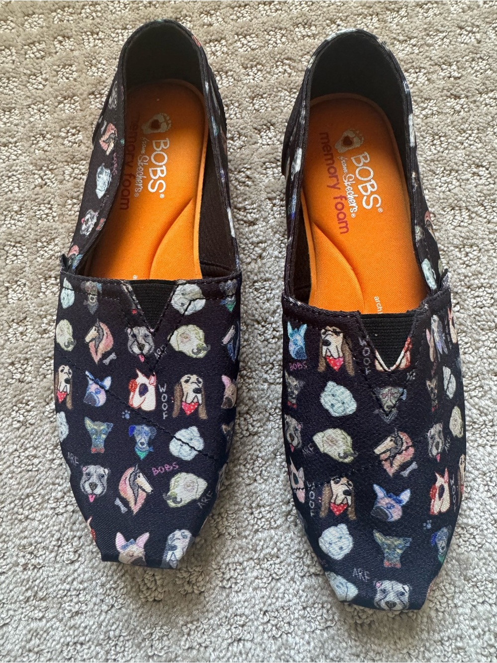 BOBS by Skechers Dog Print Canvas Slip On Shoes Black Memory Foam 7.5